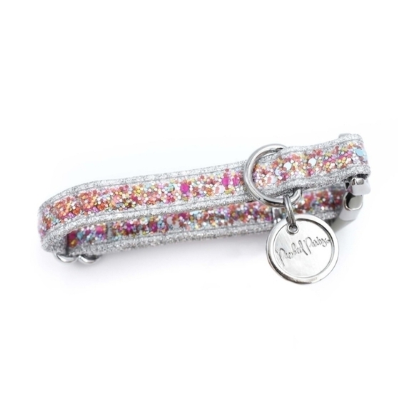 Packed Party Fashion Throw Confetti Glitter Silver Dog Cat Pet Collar Size XS - Picture 1 of 12